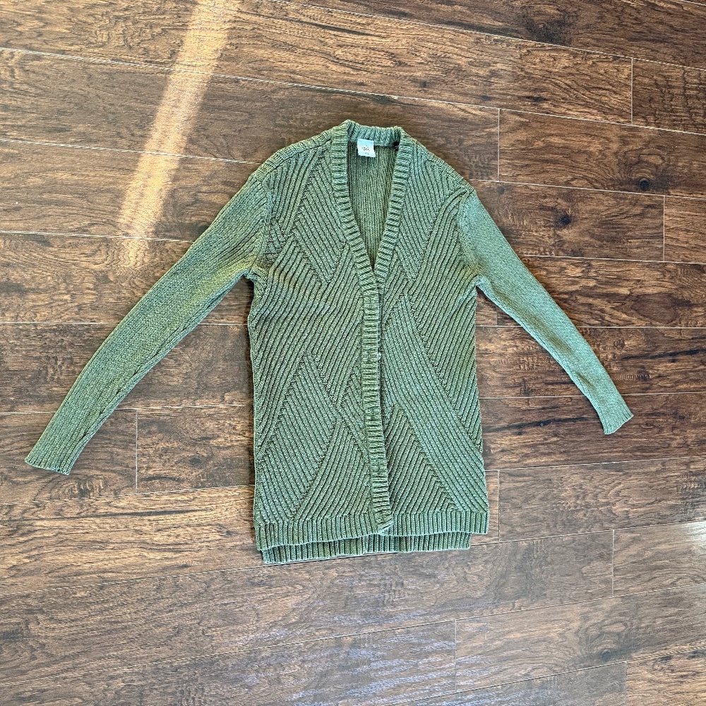CAbi Aerial Cardigan Olive Green Button Front Sweater Size XXS Style 3536